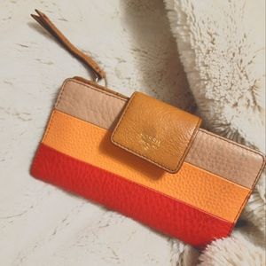 Fossil Wallet red coral tan Leather with zip compartment